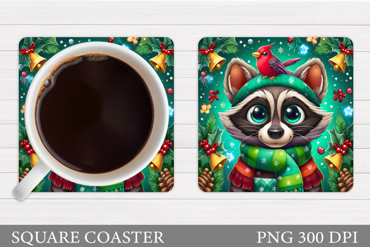 Christmas Raccoon Coaster. Christmas Coaster Sublimation example image 1