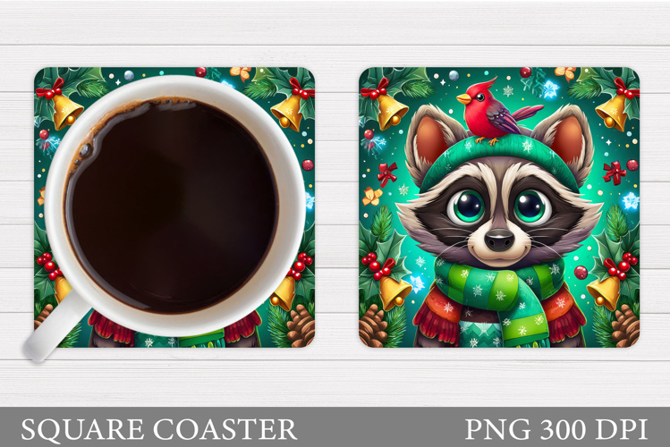 Christmas Raccoon Coaster. Christmas Coaster Sublimation