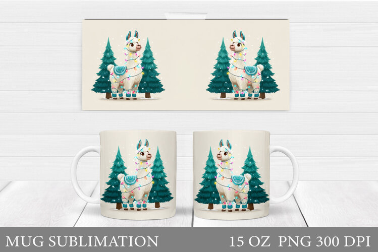 Christmas Lama Mug Wrap Design. Christmas Mug Sublimation example image 1