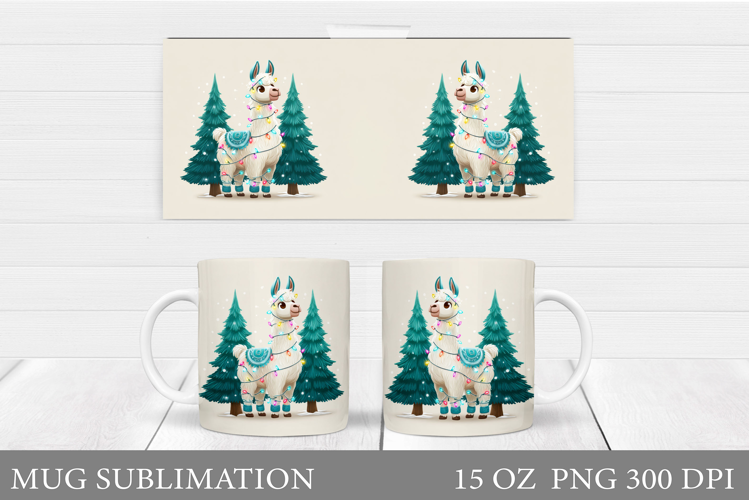 Christmas Lama Mug Wrap Design. Christmas Mug Sublimation