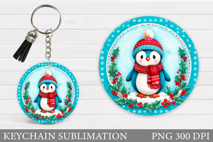 Cute Penguin Keychain Design. Christmas Keychain Sublimation