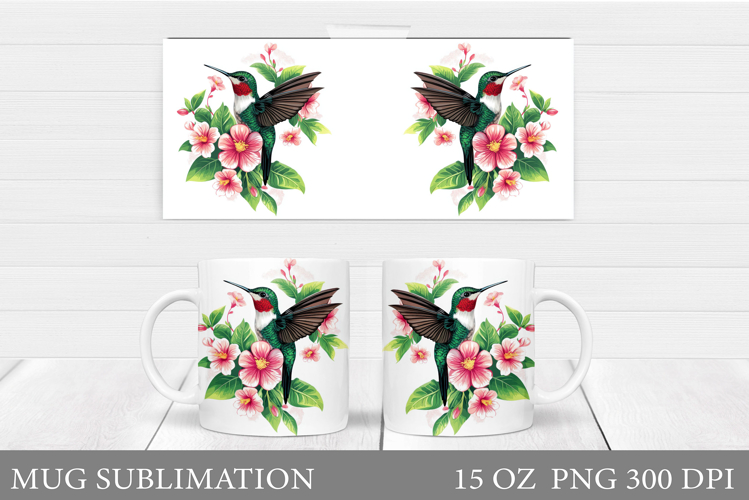 Hummingbird Mug Design. Flowers Mug Sublimation