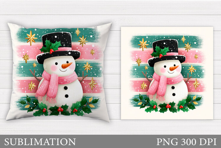 Cute Snowman Pillow Sublimation. Christmas Pillow Design example image 1