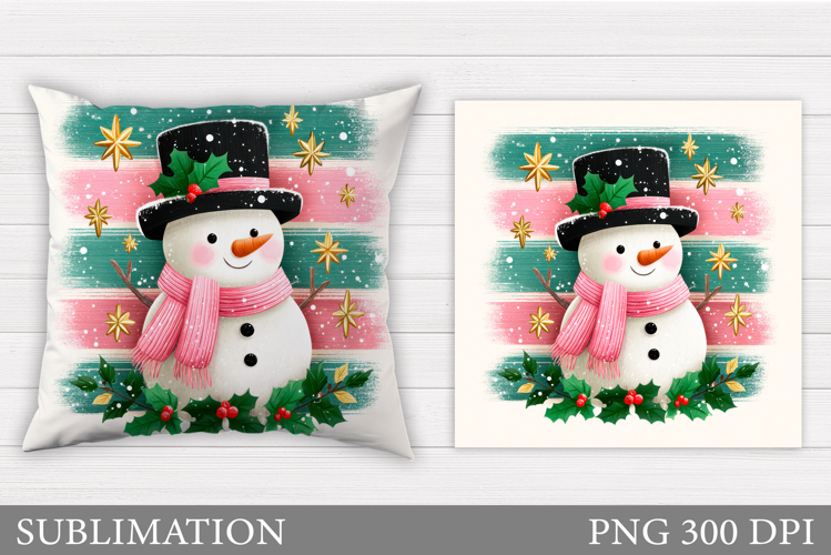 Cute Snowman Pillow Sublimation. Christmas Pillow Design