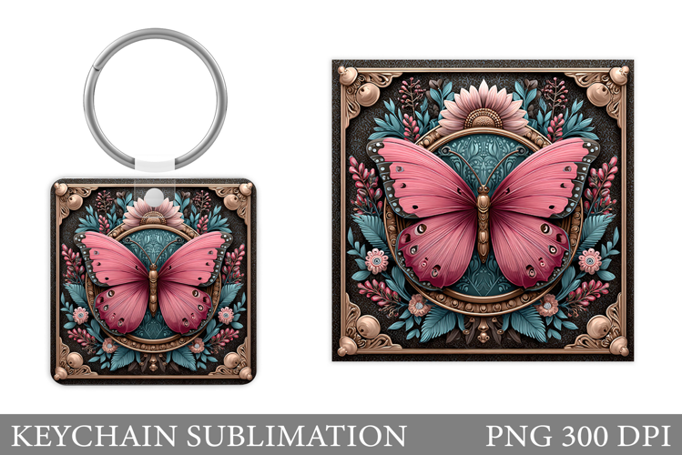 Butterfly Flowers Keychain. Butterfly Keychain Sublimation