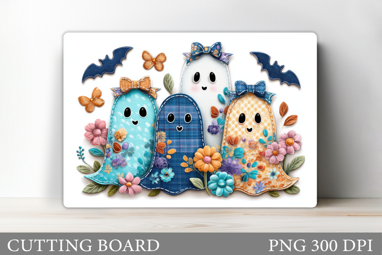Patchwork Ghost Cutting Board. Halloween Cutting Board