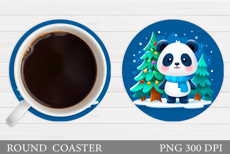 Christmas Panda Coaster. Christmas Round Coaster Design