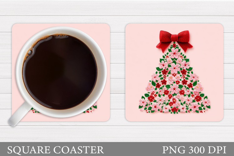 Floral Christmas Tree Coaster. Christmas Coaster Sublimation
