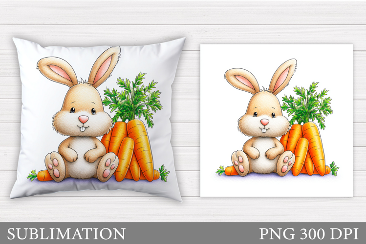 Cute Bunny Pillow Design. Cute Bunny Carrot Sublimation
