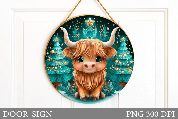 Christmas Cow Door Sign. Christmas Door Sign Sublimation