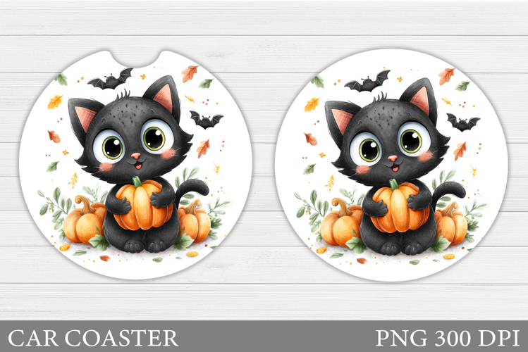 Halloween Cat Car Coaster. Cute Halloween Car Coaster