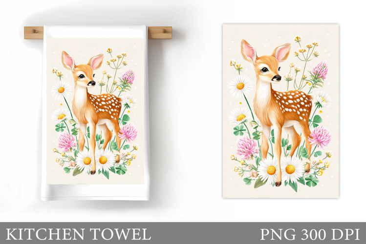 Deer Kitchen Towel. Deer Flowers Kitchen Towel Design