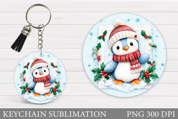 Cute Penguin Keychain Design. Christmas Keychain Sublimation