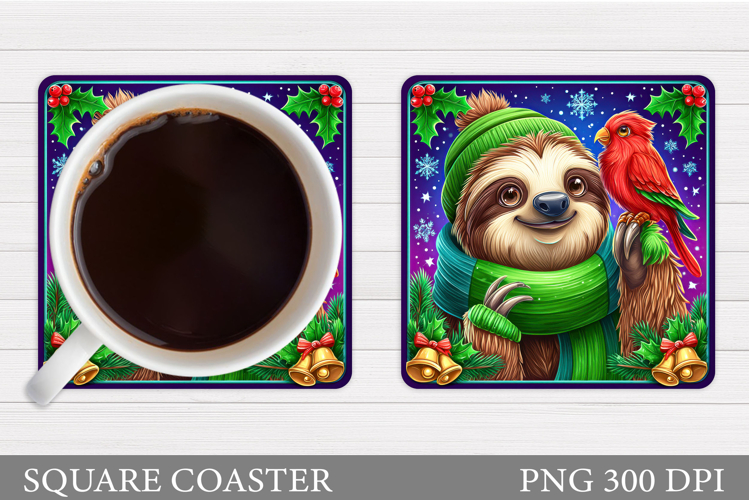 Christmas Sloth Coaster. Cute Sloth Coaster Sublimation