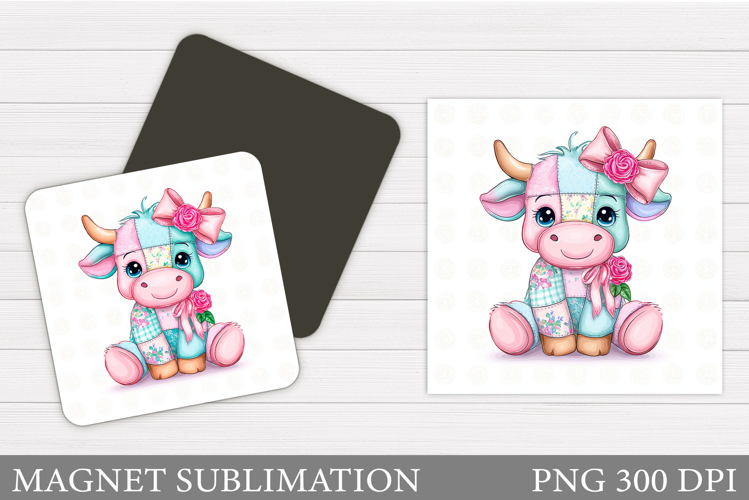 Patchwork Cow Magnet Design. Cute Cow Magnet Sublimation