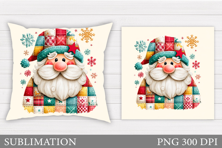 Patchwork Santa Claus Pillow. Christmas Pillow Sublimation
