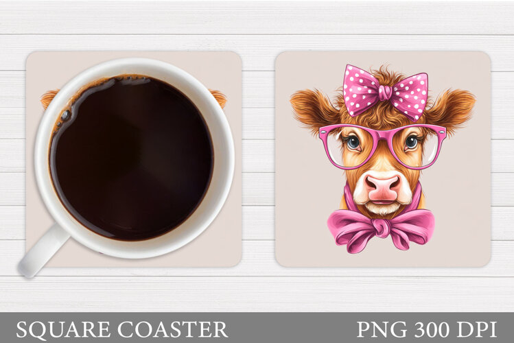 Cute Cow Coaster Design. Funny Cow Sublimation example image 1