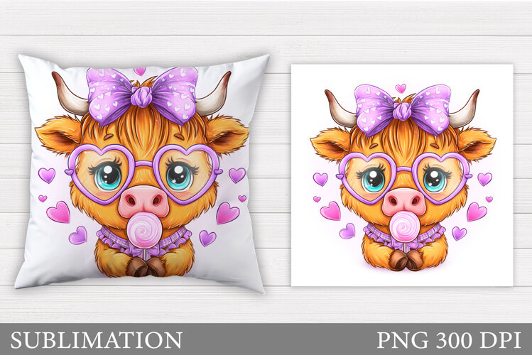 Valentines Cow Pillow. Valentines Pillow Sublimation example image 1
