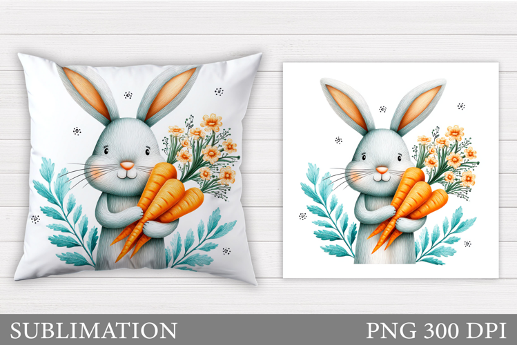 Cute Bunny Pillow Design. Cute Bunny Carrot Sublimation