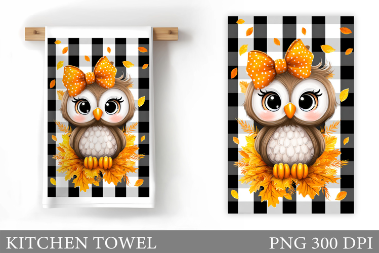 Fall Owl Kitchen Towel. Fall Kitchen Towel Sublimation