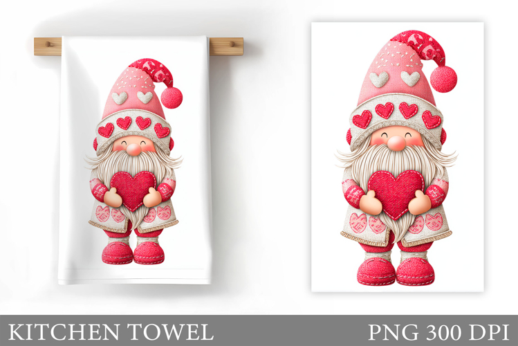 Valentine Gnome Kitchen Towel. Valentines Kitchen Towel