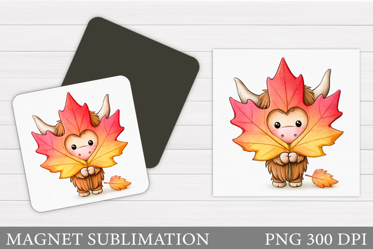 Highland Cow Magnet Design. Fall Cow Magnet Sublimation