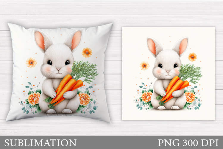Cute Bunny Pillow Design. Cute Bunny Carrot Sublimation