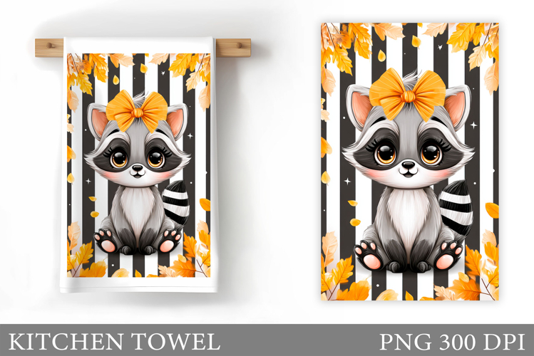 Fall Raccoon Kitchen Towel. Fall Kitchen Towel Sublimation