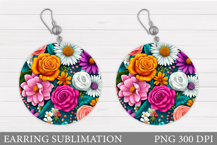 Flowers Earring Sublimation. Flowers Round Earring
