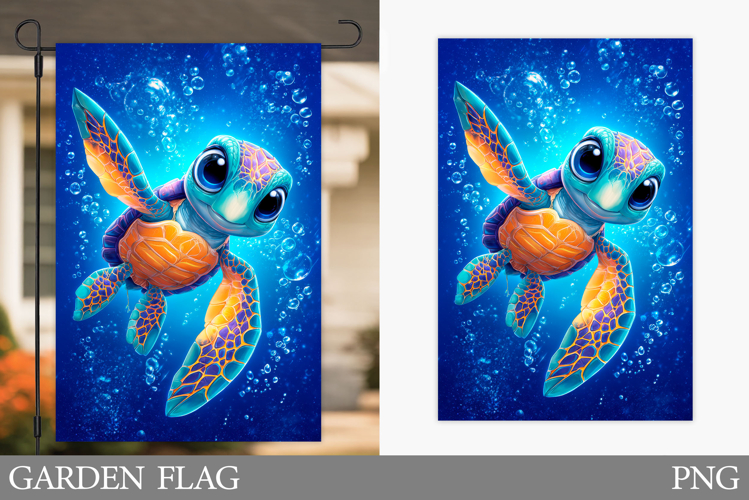 Cute Turtle Garden Flag Design. Sea Garden Flag Sublimation