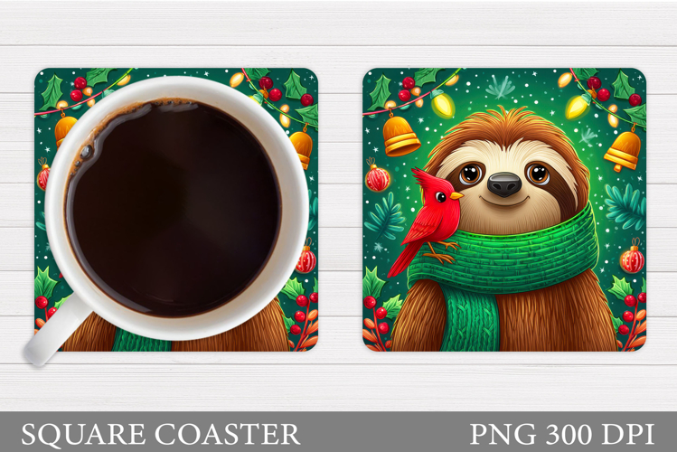 Christmas Sloth Coaster. Cute Sloth Coaster Sublimation