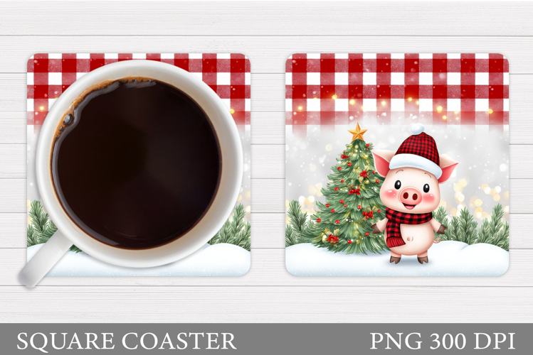 Christmas Pig Coaster. Cute Pig Coaster Sublimation