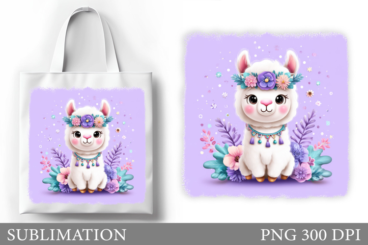 Cute Lama Tote Bag Sublimation. Lama Flowers Sublimation