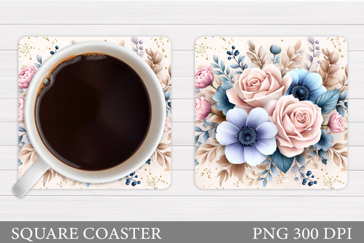 Flowers Coaster Sublimation. Floral Coaster Design