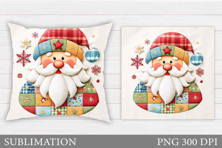 Patchwork Santa Claus Pillow. Christmas Pillow Sublimation