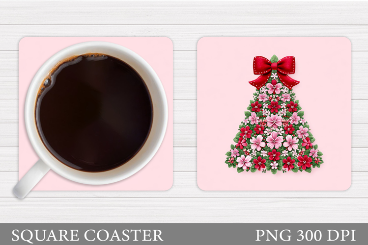 Floral Christmas Tree Coaster. Christmas Coaster Sublimation