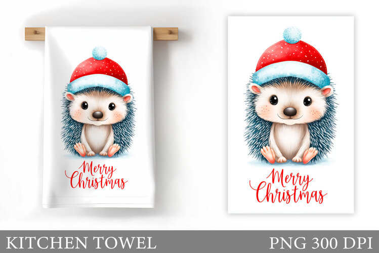 Cute Hedgehog Kitchen Towel. Christmas Kitchen Towel Design example image 1