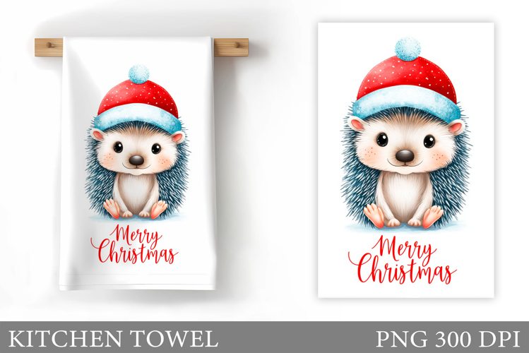 Cute Hedgehog Kitchen Towel. Christmas Kitchen Towel Design