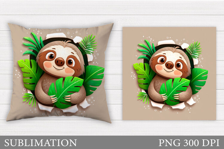 Cute Sloth Pillow Design. Cute Sloth Sublimation example image 1