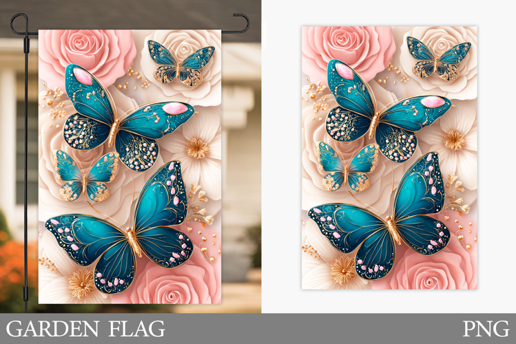 Butterflies Garden Flag. Flowers Garden Flag Design