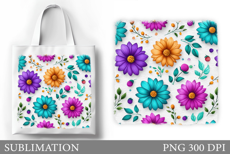 3D Flowers Tote Bag Design. Floral Tote Bag Sublimation