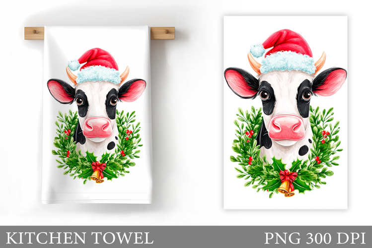Christmas Cow Kitchen Towel Design. Christmas Kitchen Towel
