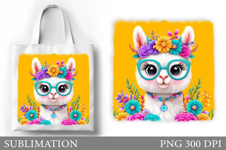 Cute Lama Tote Bag Sublimation. Lama Flowers Sublimation