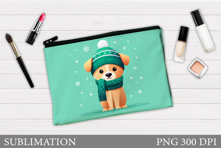 Christmas Dog Makeup Bag. Christmas Cosmetics Bag Design