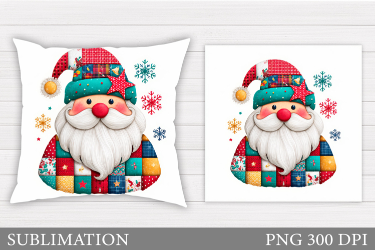 Patchwork Santa Claus Pillow. Christmas Pillow Sublimation
