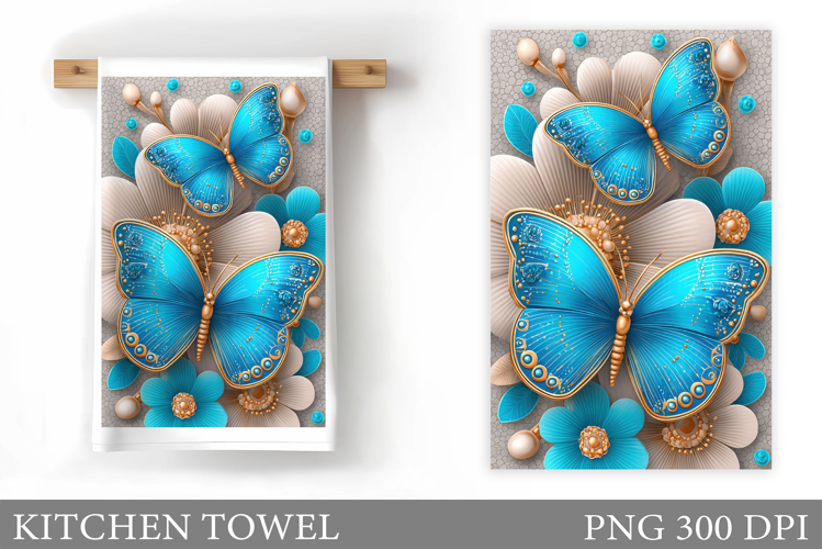 Butterfly Kitchen Towel. Flowers Kitchen Towel Sublimation