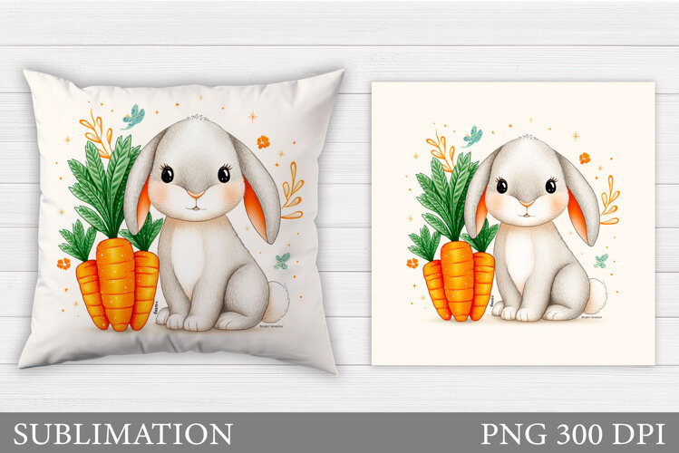 Cute Bunny Pillow Design. Cute Bunny Carrot Sublimation example image 1