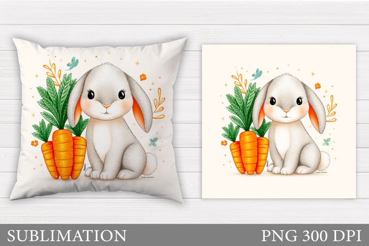 Cute Bunny Pillow Design. Cute Bunny Carrot Sublimation