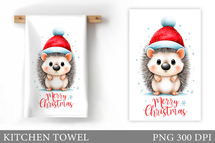 Cute Hedgehog Kitchen Towel. Christmas Kitchen Towel Design