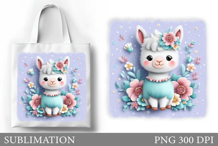 Cute Lama Tote Bag Sublimation. Lama Flowers Sublimation
